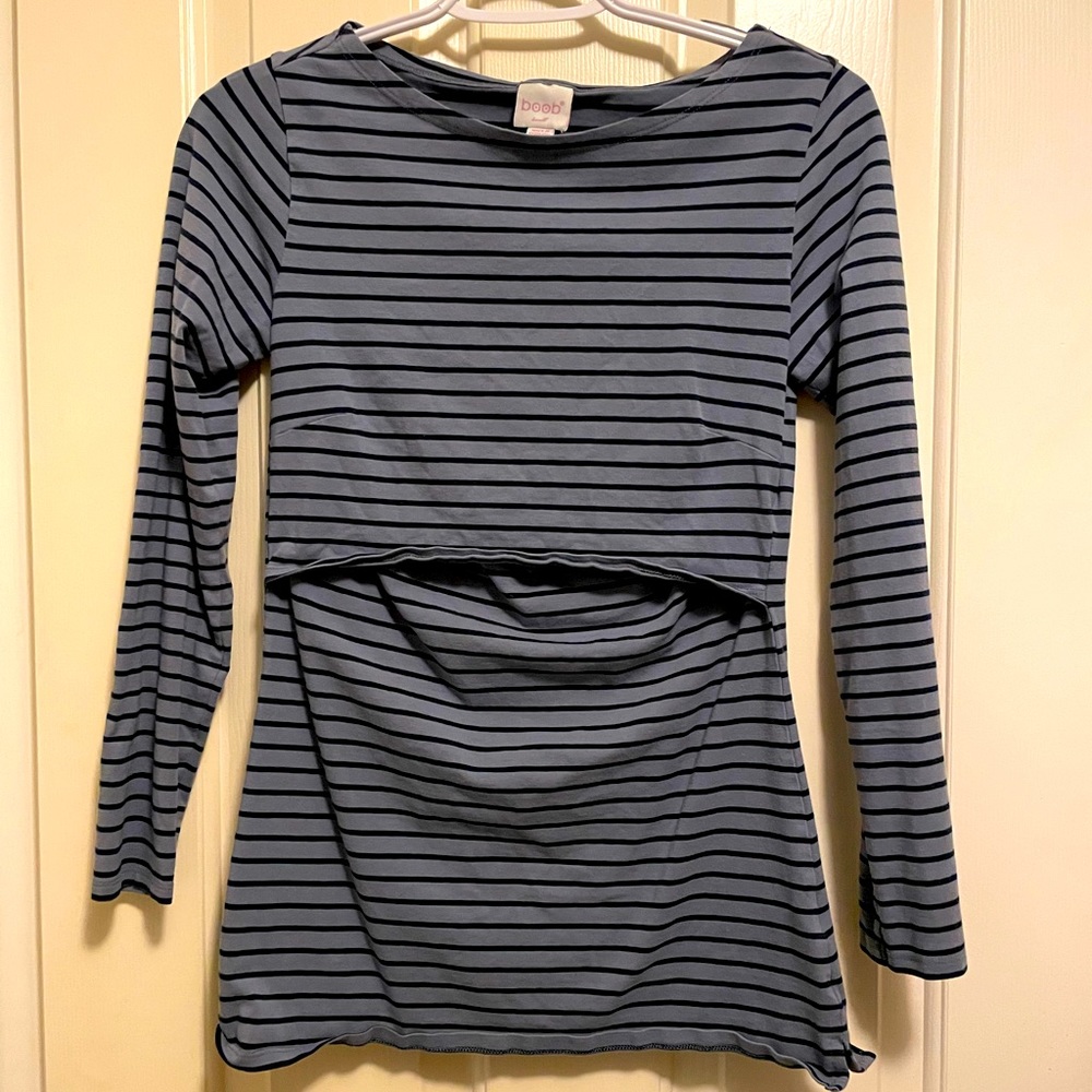 Blue Boob Design striped nursing long sleeve top. Size S